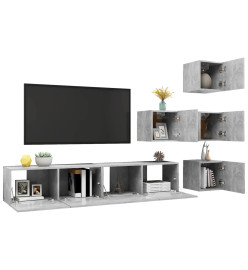 Ensemble de meuble TV 6 pcs Gris béton Aggloméré