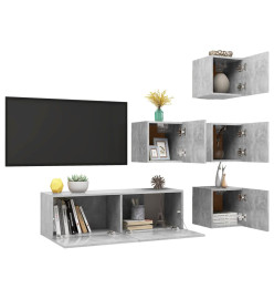 Ensemble de meuble TV 5 pcs Gris béton Aggloméré