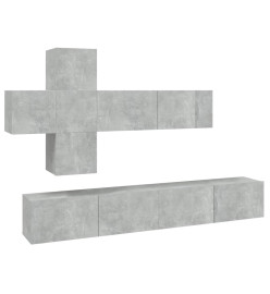 Ensemble de meubles TV 7 pcs Gris béton Bois d'ingénierie