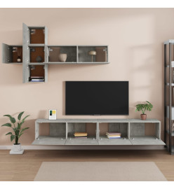 Ensemble de meubles TV 7 pcs Gris béton Bois d'ingénierie