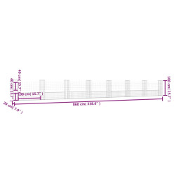 Panier de gabion en forme de U avec 8 poteaux Fer 860x20x100 cm