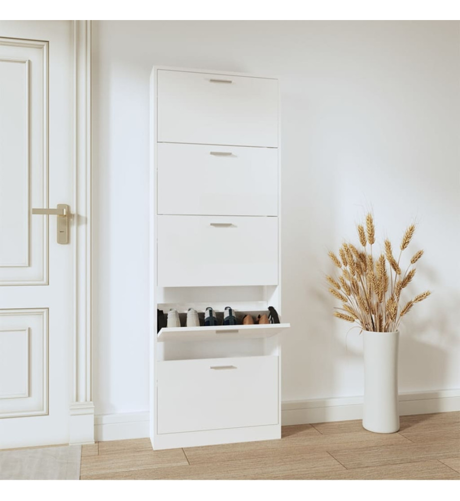 Armoire à chaussure Blanc brillant 59x17x169 cm Bois ingénierie