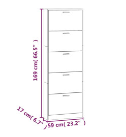 Armoire à chaussure Blanc brillant 59x17x169 cm Bois ingénierie