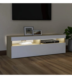 Meuble TV avec lumières LED blanc et chêne sonoma 120x35x40 cm