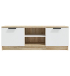 Meuble TV Blanc et chêne sonoma 102x35x36,5cm Bois d'ingénierie