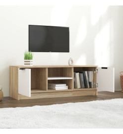 Meuble TV Blanc et chêne sonoma 102x35x36,5cm Bois d'ingénierie