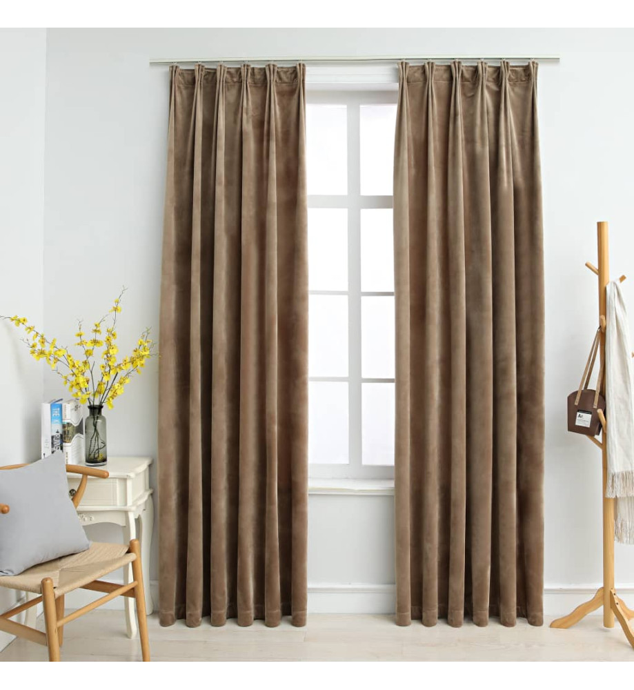 Rideaux occultants avec crochets 2 pcs Velours Beige 140x225 cm Rideaux occultants avec crochets 2 pcs Velours Beige 140x225 cm