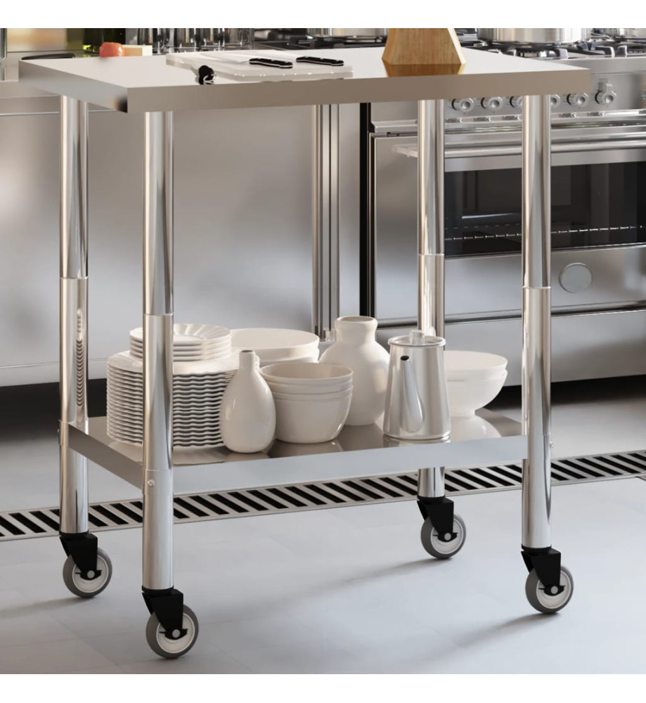 Table de travail de cuisine avec roues 82,5x55x85 cm inox