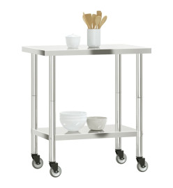 Table de travail de cuisine avec roues 82,5x55x85 cm inox