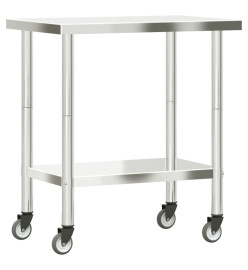 Table de travail de cuisine avec roues 82,5x55x85 cm inox