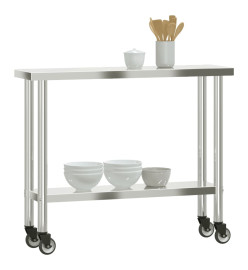 Table de travail de cuisine avec roues 110x30x85 cm inox