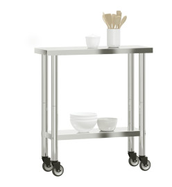 Table de travail de cuisine avec roues 82,5x30x85 cm inox