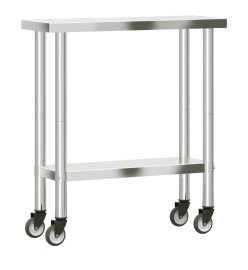 Table de travail de cuisine avec roues 82,5x30x85 cm inox