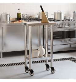 Table de travail de cuisine avec roues 55x30x85 cm inox