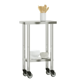 Table de travail de cuisine avec roues 55x30x85 cm inox