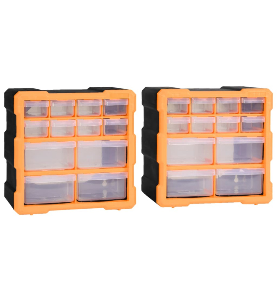 Organisateurs multi-tiroirs avec 12 tiroirs 2 pcs 26,5x16x26 cm