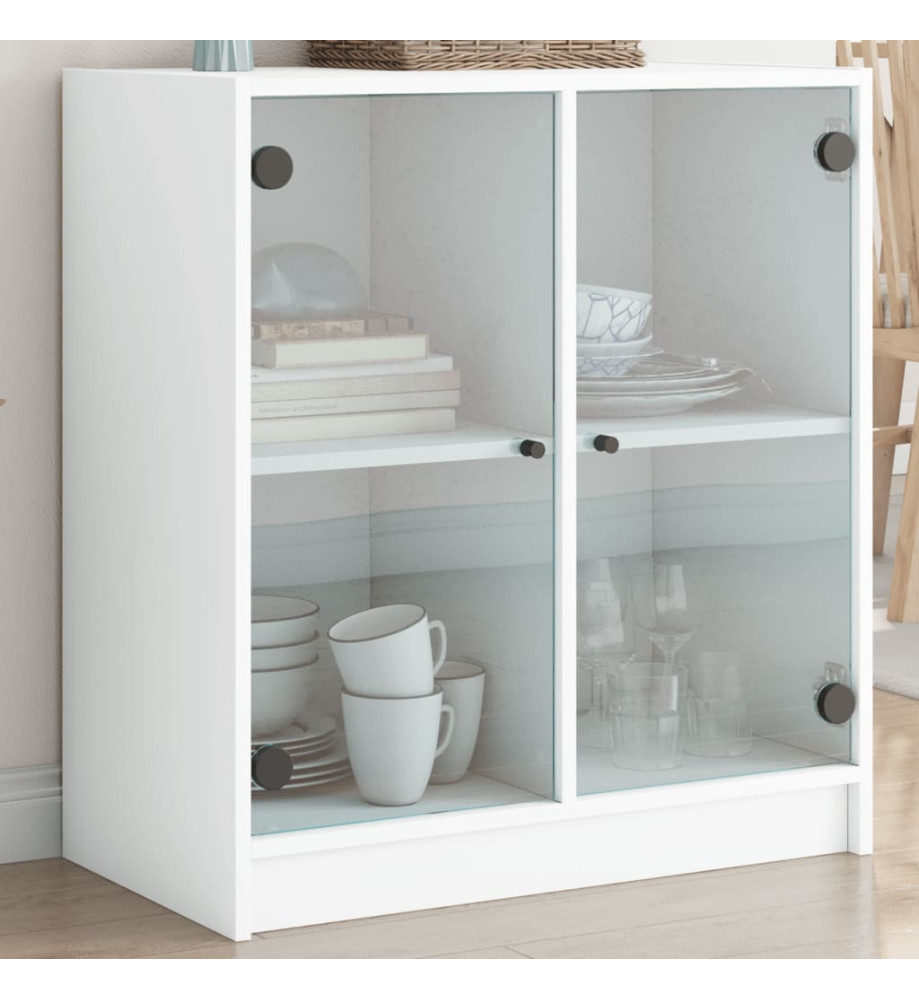 Armoire latérale avec portes en verre blanc 68x37x75,5 cm Armoire latérale avec portes en verre blanc 68x37x75,5 cm