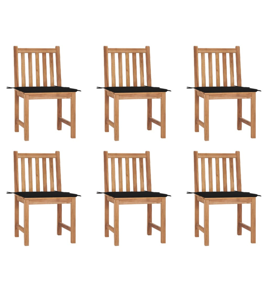 Chaises de jardin 6 pcs avec coussins Bois de teck massif