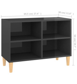 Meuble TV avec pieds en bois massif Gris brillant 69,5x30x50 cm