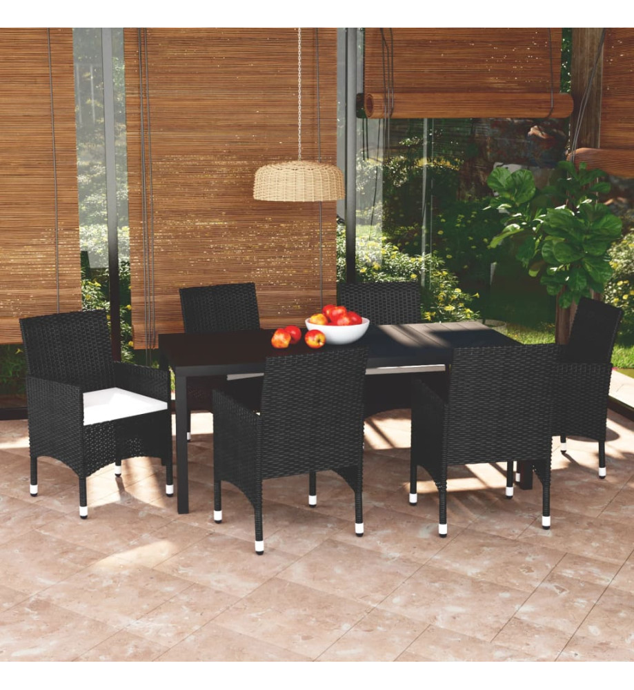 Mobilier à dîner de jardin et coussins 7pcs Résine tressée Noir Mobilier à dîner de jardin et coussins 7pcs Résine tressée Noir