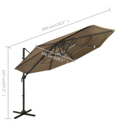 Parasol à 4 niveaux avec mât en aluminium Taupe 3x3 m