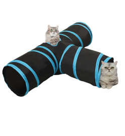 Tunnel pour chats à 3 voies Noir et bleu 90 cm Polyester