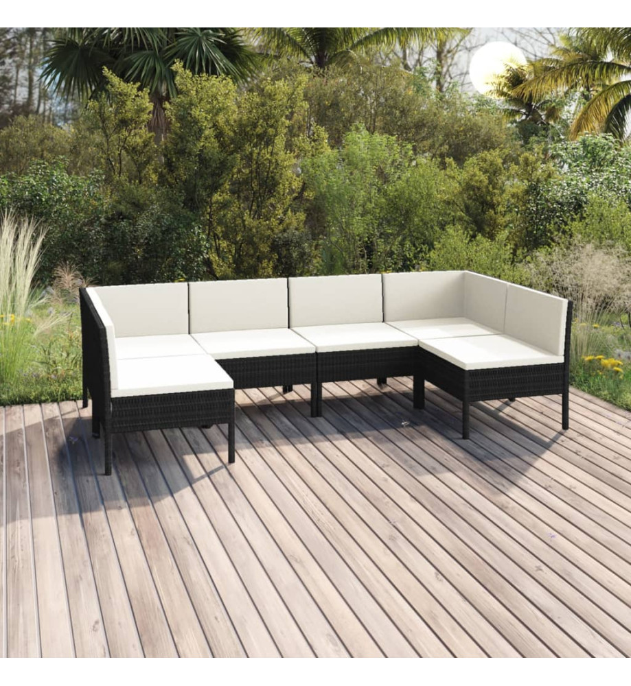 Salon de jardin 6 pcs avec coussins Résine tressée Noir