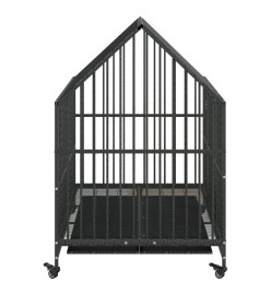 Cage pour chien avec roues noir gris acier galvanisé