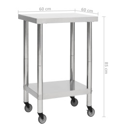 Table de travail de cuisine avec roues 60x60x85 cm Inox