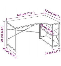 Bureau d'ordinateur Blanc et chêne 120 x 72 x 70 cm