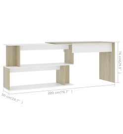 Bureau d'angle Blanc et chêne sonoma 200x50x76 cm Aggloméré