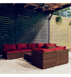 Salon de jardin 8 pcs avec coussins Résine tressée Marron