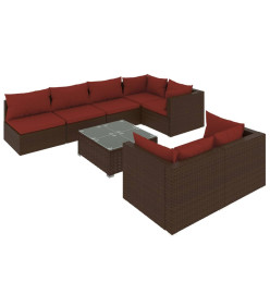 Salon de jardin 8 pcs avec coussins Résine tressée Marron
