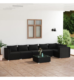 Salon de jardin 7 pcs avec coussins Résine tressée Noir