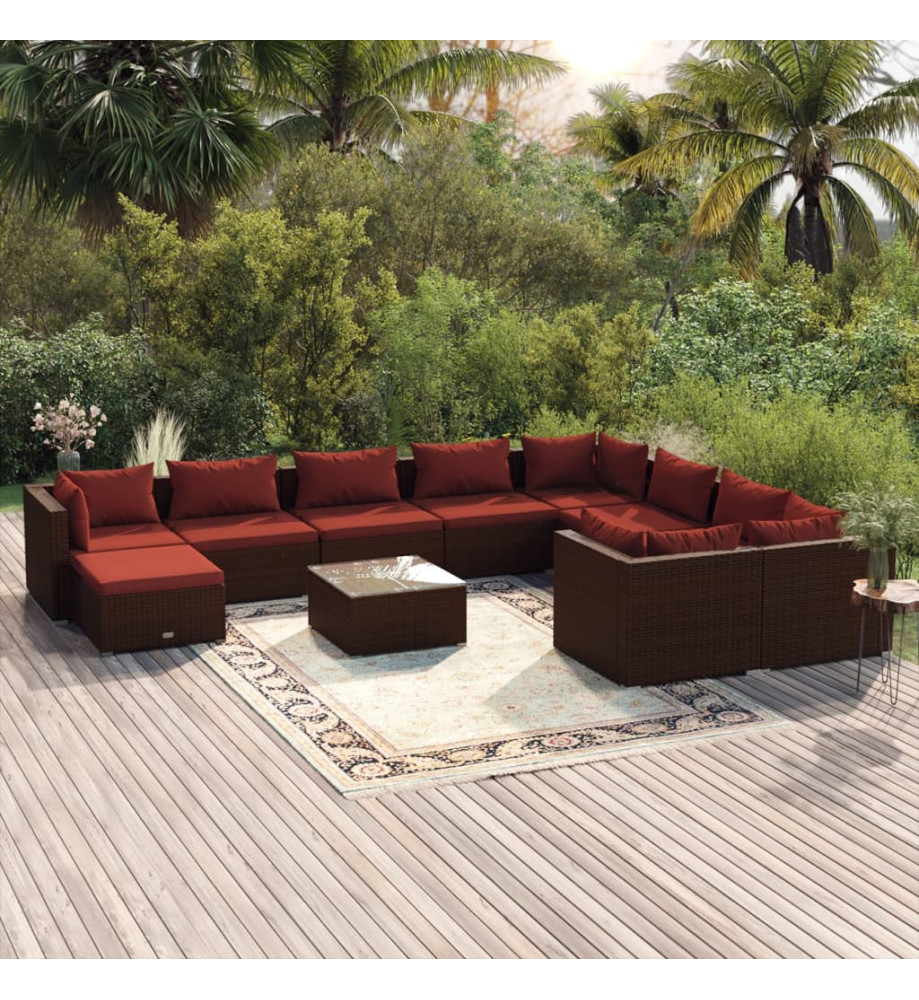 Salon de jardin 11 pcs avec coussins Résine tressée Marron Salon de jardin 11 pcs avec coussins Résine tressée Marron