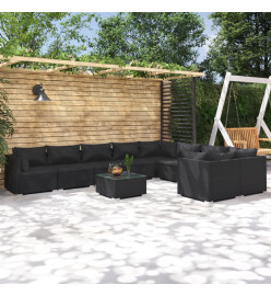 Salon de jardin 10 pcs avec coussins Résine tressée Noir