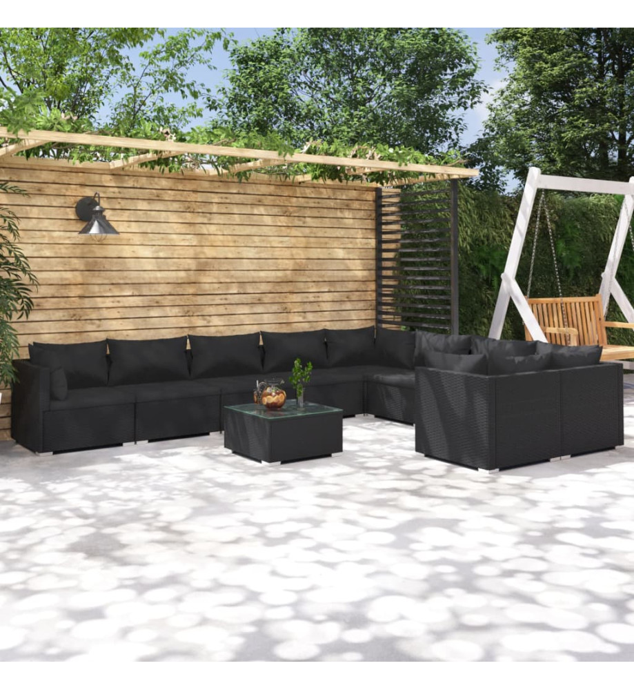 Salon de jardin 10 pcs avec coussins Résine tressée Noir Salon de jardin 10 pcs avec coussins Résine tressée Noir