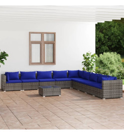 Salon de jardin 10 pcs avec coussins Résine tressée Gris
