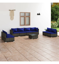 Salon de jardin 9 pcs avec coussins Résine tressée Gris