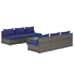 Salon de jardin 7 pcs avec coussins résine tressée gris