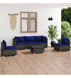 Salon de jardin 6 pcs avec coussins résine tressée gris