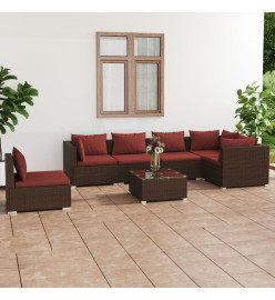 Salon de jardin 7 pcs avec coussins Résine tressée Marron