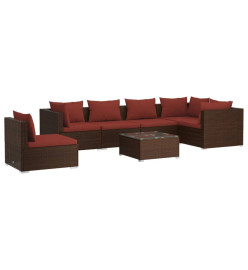 Salon de jardin 7 pcs avec coussins Résine tressée Marron