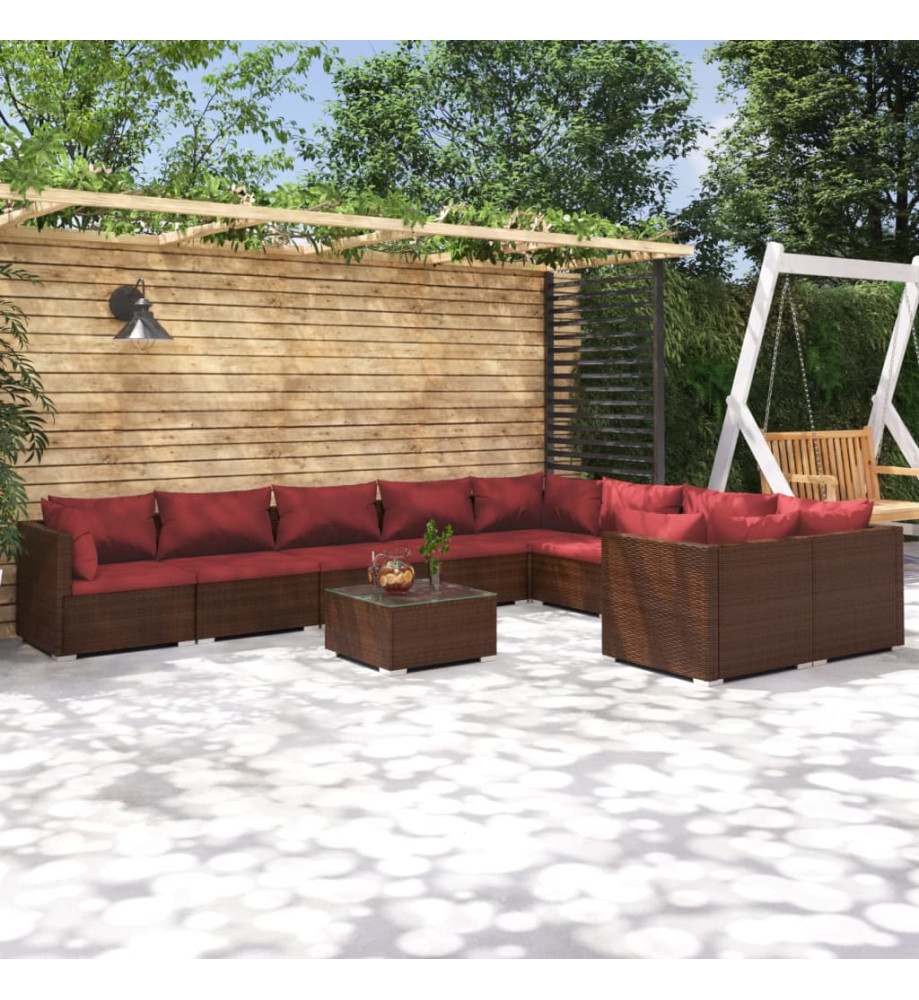 Salon de jardin 10 pcs avec coussins Résine tressée Marron Salon de jardin 10 pcs avec coussins Résine tressée Marron
