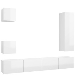 Ensemble de meuble TV 5 pcs Blanc brillant Aggloméré