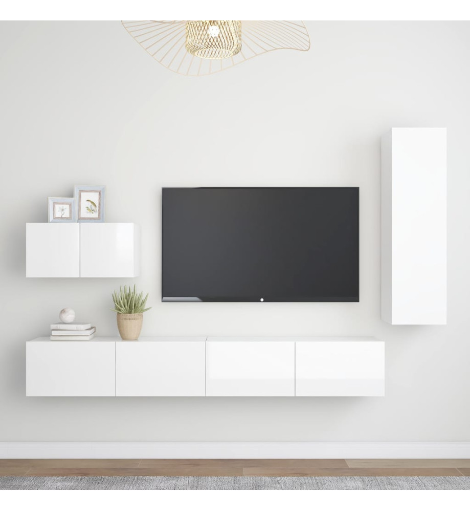 Ensemble de meuble TV 4 pcs Blanc brillant Aggloméré