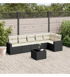 Salon de jardin 7 pcs avec coussins noir résine tressée