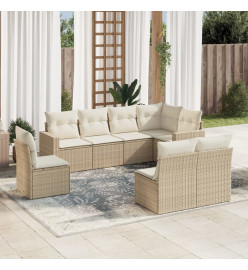 Salon de jardin avec coussins 8 pcs beige résine tressée