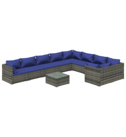 Salon de jardin 10 pcs avec coussins Résine tressée Gris