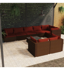 Salon de jardin 9 pcs avec coussins Marron Résine tressée